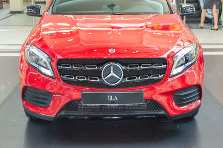 Red Mercedes GLA 250. New modern car GLA 250 in the Mercedes-Benz showroom. Facade. Vladimir,...