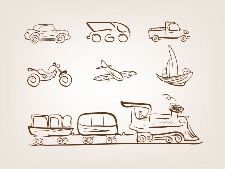 Transportation icons set on white backgroundのイラスト素材