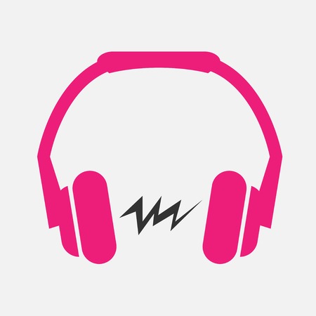 Pink Headphones flat icon with sound wave insideのイラスト素材