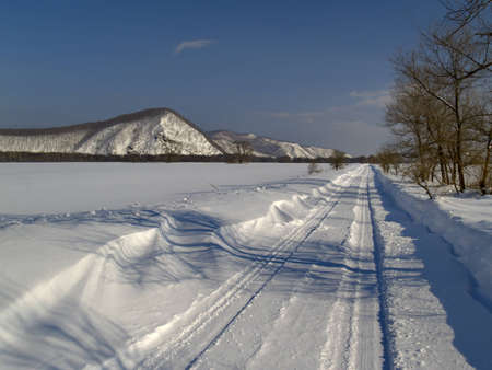 Winter landscape with snow-clad expensive and woodの写真素材
