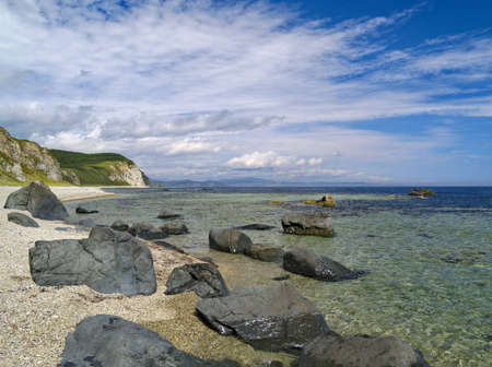 Sea of Japan, landscape with stony sea coastの写真素材