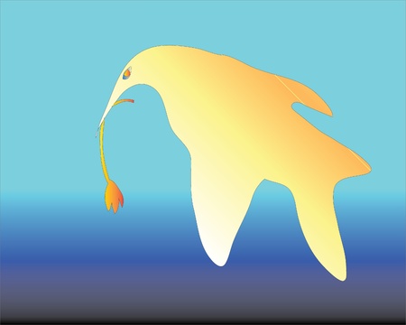 Seagull soaring over the sea with a tulip, vector のイラスト素材