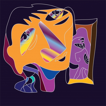  Girl looking in the mirror at his reflection のイラスト素材