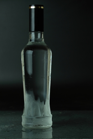 Chilled bottle of vodka on a dark background の写真素材