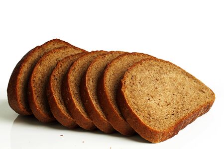 Slices of rye bread on a white background 