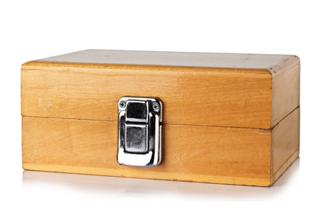 An old wooden box on a white background.の写真素材