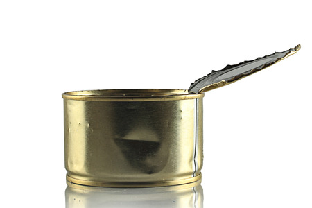 empty, open tin can on white background
