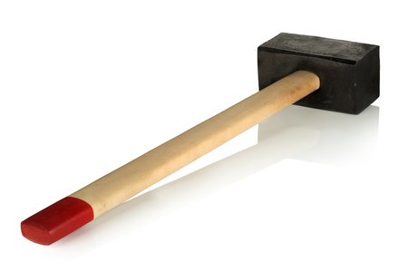 sledge hammer with wooden handle on white backgroundの写真素材