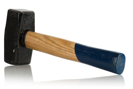 sledge hammer with wooden handle on white backgroundの写真素材