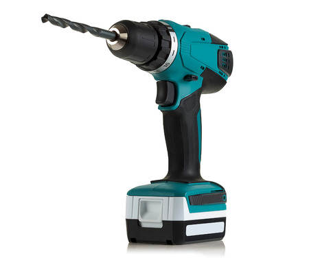 Modern and powerful battery drill on a white backgroundの写真素材