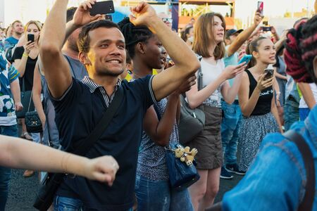 Samara, Russia, July 28, 2018Emotions of fans watching the championship on the big screen