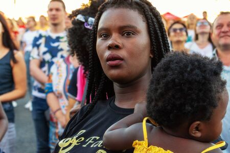Samara, Russia, 28 June 2018. Emotions of fans watching the championship on the big screenのeditorial素材