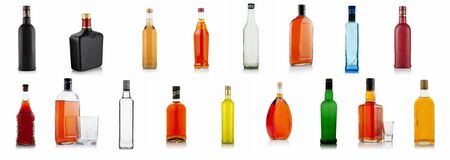 bottles of alcohol on a white backgroundの写真素材