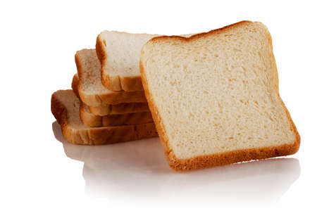Slices of fresh bread on a white background
