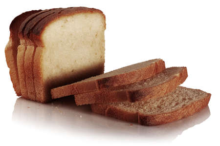 Slices of wheat bread on a white background.