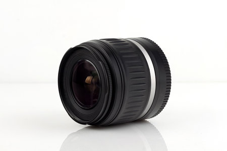 Camera lens on a light backgroundの写真素材