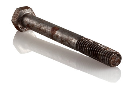 Old, rusty, dirty bolt on a white backgroundの写真素材