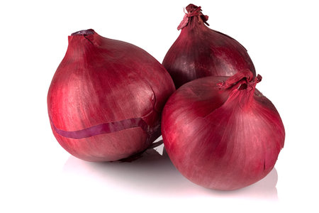 Three red bulbs on a white backgroundの写真素材