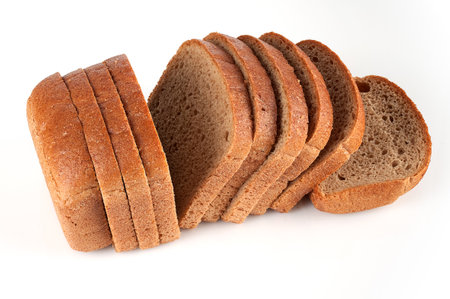 A loaf of sliced bread on a white background.