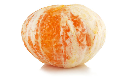 Peeled, peeled tangerine on a white backgroundの写真素材