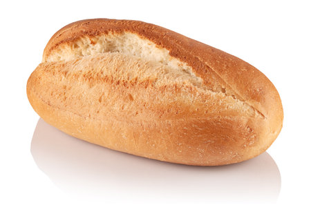 A loaf of fresh wheat bread on a white background.の写真素材