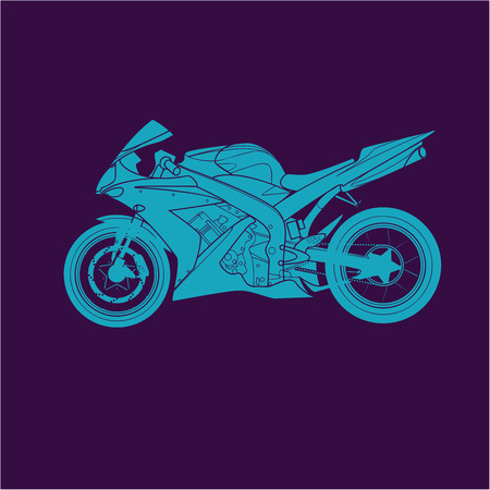 Blue Sports bike, flat contourのイラスト素材
