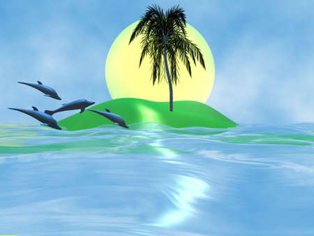 Rest on coast of island with dolphinsの写真素材
