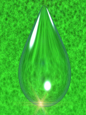 Greater, falling rain drop, on a green background of a grassの写真素材