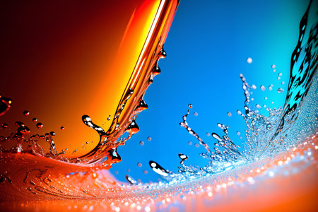 Water splashes with orange and blue colors. abstract background. 3d renderingの素材