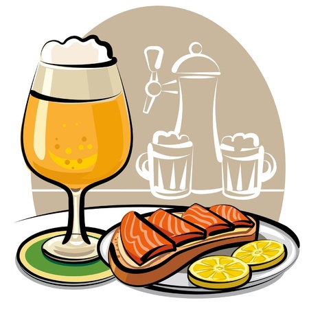 beer and sandwich with salmonのイラスト素材