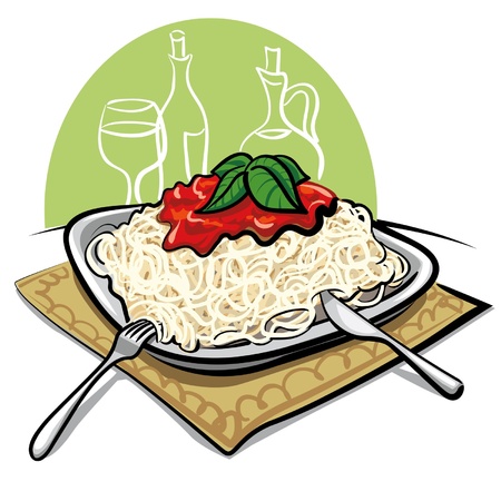 Spaghetti with tomato sauceのイラスト素材