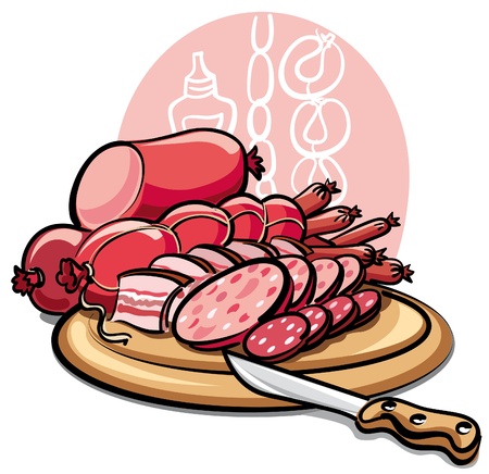 sausages and hamのイラスト素材