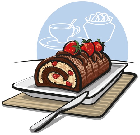 Chocolate roll cake with strawberries のイラスト素材