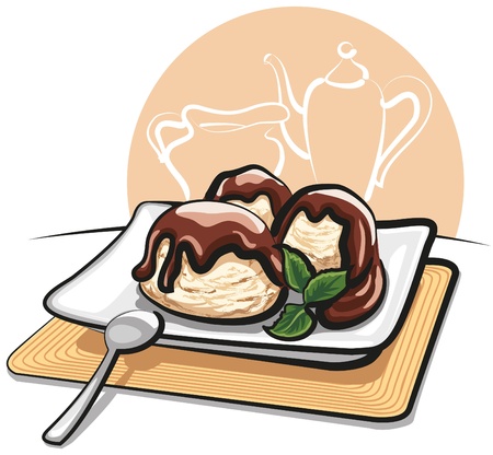 Ice cream with chocolateのイラスト素材