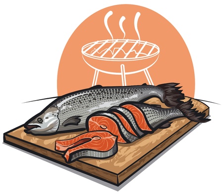 fresh salmon on a cutting board のイラスト素材