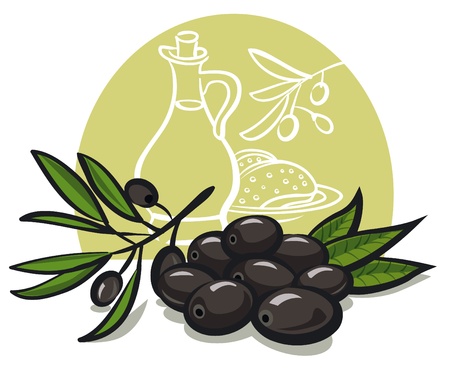 black olives with leavesのイラスト素材