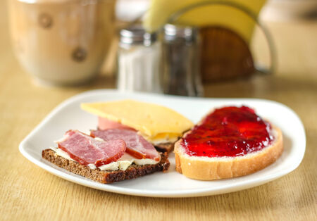 breakfast with sandwichesの写真素材