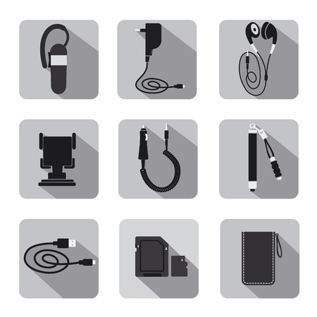 mobile accessories icon set gray scaleのイラスト素材