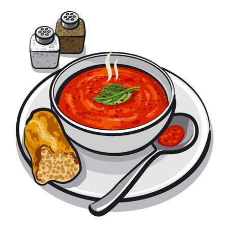 hot tomato soup in bowlのイラスト素材