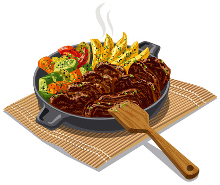 illustration of roasted meat and vegetablesのイラスト素材