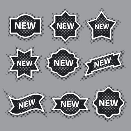 set of black and white halftone advertising stickersのイラスト素材