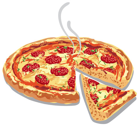 illustration of hot pizza salami with melted cheeseのイラスト素材