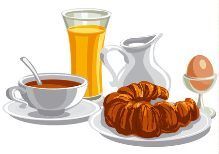 illustration of morning healthy breakfast with tea and croissantのイラスト素材
