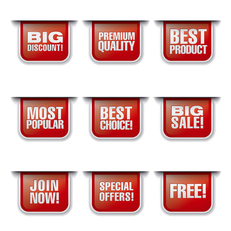 Illustration of red glossy advertising discount banners and stickersのイラスト素材