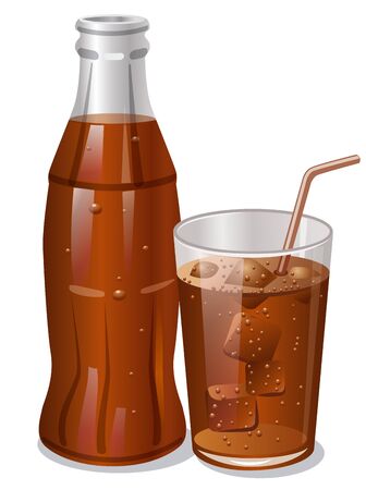 Illustration of cold cola bottle with cola glass with iceのイラスト素材