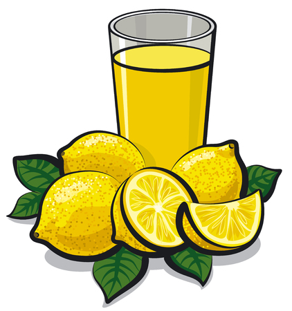 illustration of glass of fresh lemon juice with lemonsのイラスト素材