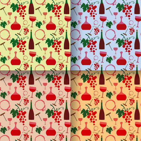 illustration of wine seamless patterns and wallpaper background in different colorsのイラスト素材