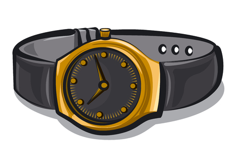 illustration of gold wrist watches with black braceletのイラスト素材