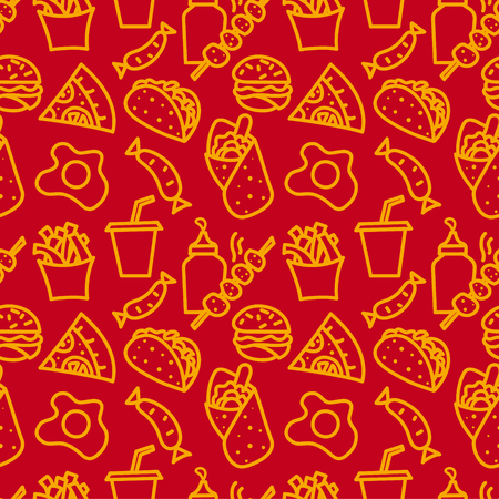 illustration of fast food seamless patternのイラスト素材