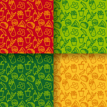 illustration of street food seamless patterns in different clorsのイラスト素材